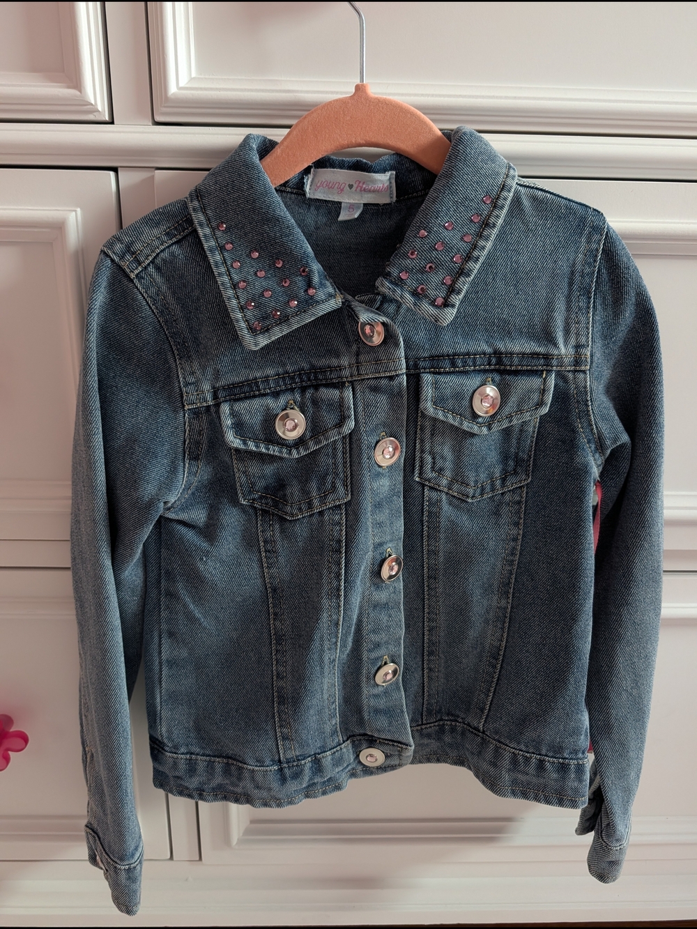Young Hearts Jean Jacket with Heart Rhinestone Accents Size Girls 5 NWT